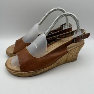 Crocs A-Leigh Wedge Sandals Women Size 9 Brown Leather Slingback Cork Platform